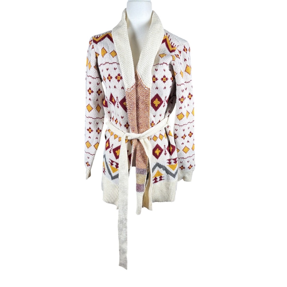 Woven‎ Heart Womens Southwestern Mountain Graphic Belted Cardigan Sweater Small
